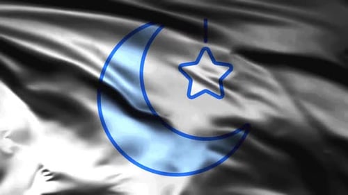 Animated Islamic Crescent Moon and Star Symbol with Waving Fabric