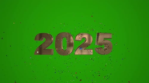 Golden 2025 Happy New Year Text Reveal with Confetti