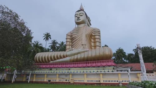 Large statue of Buddha at a temple courtyard