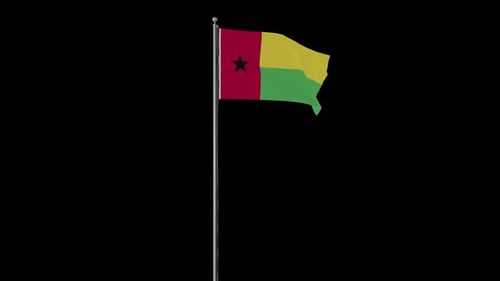 Guinea-Bissau Flag Waving on Flagpole with Alpha Channel