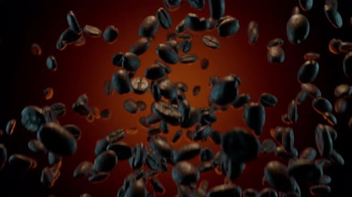 Dynamic Coffee Beans Flying Transition Background Loop