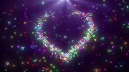 Particle Heart Trail With Heart Shape Particle Falling Down With Bright Light Effects Background