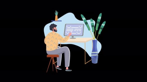 Flat Design Animation of Developer Working on Desktop Computer