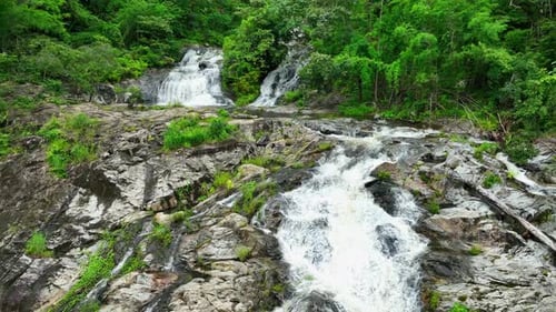 Stunning jungle waterfall from above.