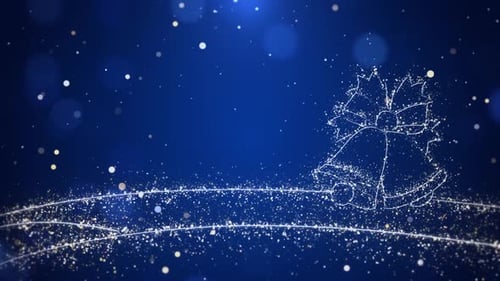 Animated Christmas Bells with Sparkling Particles on Blue Background