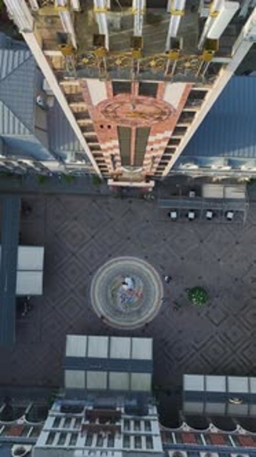 Birds Eye View of City Clock Tower and Fountain