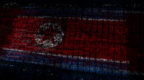 North Korea flag waving with security code