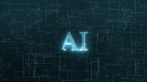 AI Digital Grid and World Map Title Animation
