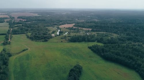 Summer Landscape View of Nature From a Height River in the Field Countryside Aerial View