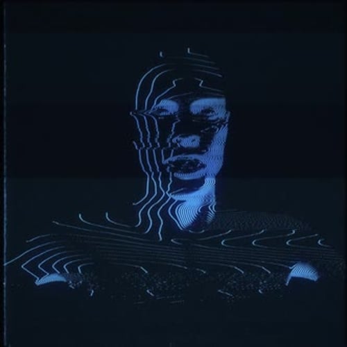 Futuristic Rotating Human Silhouette in Digital Contour Lines