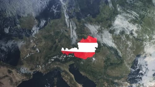Austria Map with Flag- zooming from space- globe world