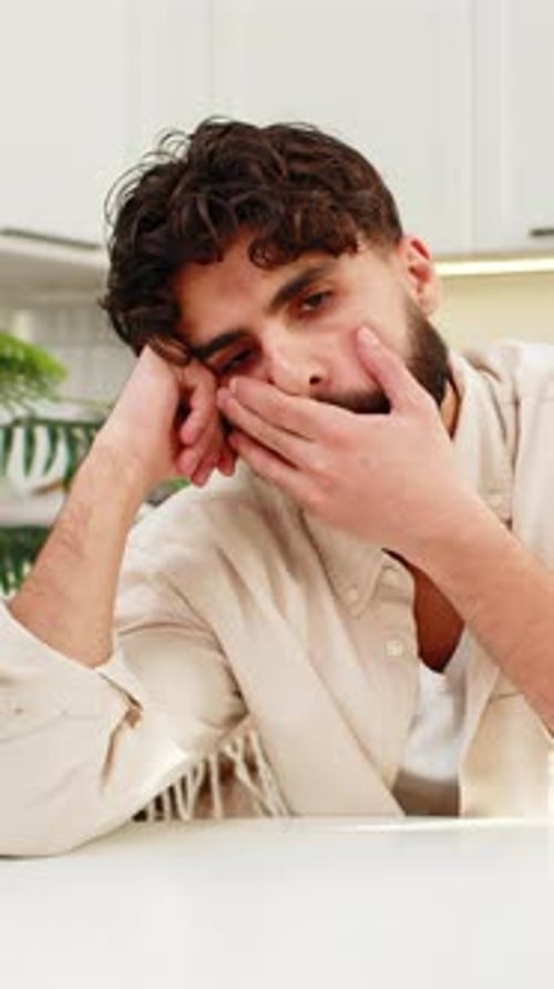 Indian Man Tired Stressed Feeling Burnout Low Motivation Emotional Fatigue at Work After Long Hours