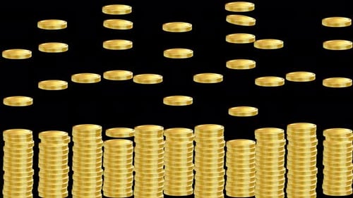 Animated Falling Gold Coins Stacking Up
