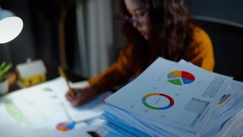 Professional business woman working on laptop document about business accounting financial marketing