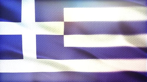 Waving Greek National Flag with Textured Fabric and Cinematic Lighting