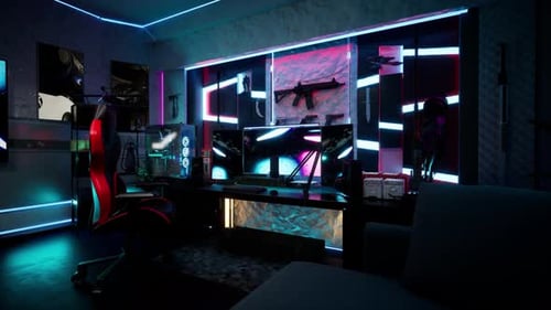 Futuristisches Spielzimmer oder E-Sport-Setup mit Neonbeleuchtung