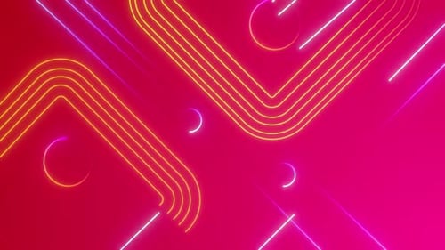 Abstract Glowing Neon Lines and Circles Moving Background