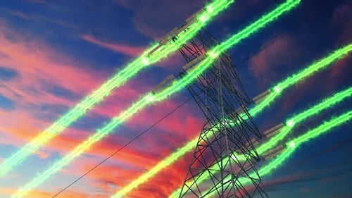 Futuristic Energy Flow on Power Lines Animation