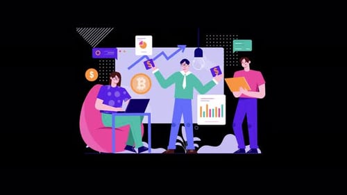 Animated Flat Design Business Team Analyzing Finance Data