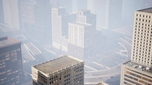 Aerial View of a City Skyline with Fog