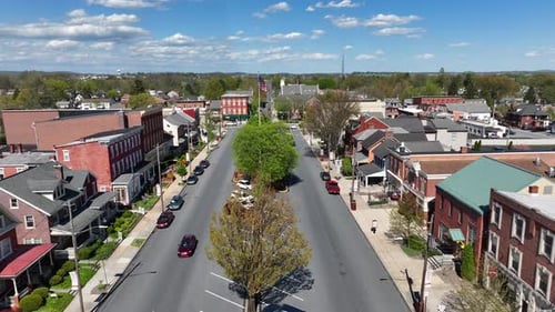 Aerial View of Main Street in Small American Town