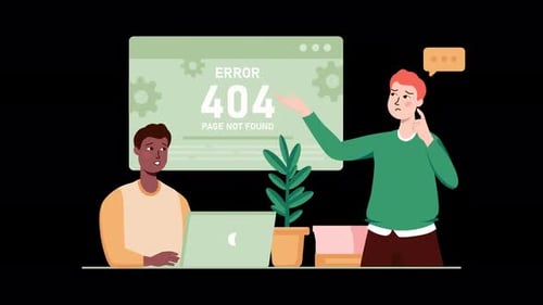 Illustration of an error 404 page not found with two people.
