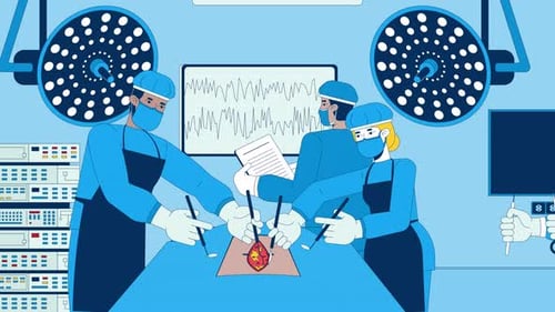 Animated Flat Design Medical Team Heart Surgery