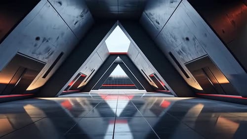 Futuristic corridor with triangular architecture