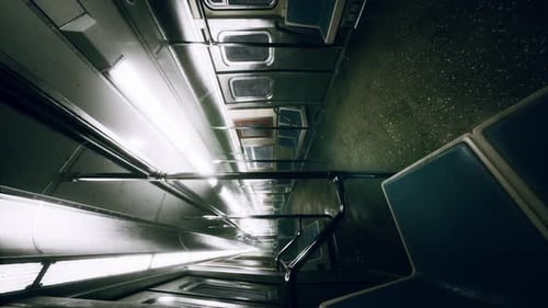 Vertical Empty Metal Subway Train in Urban Chicago