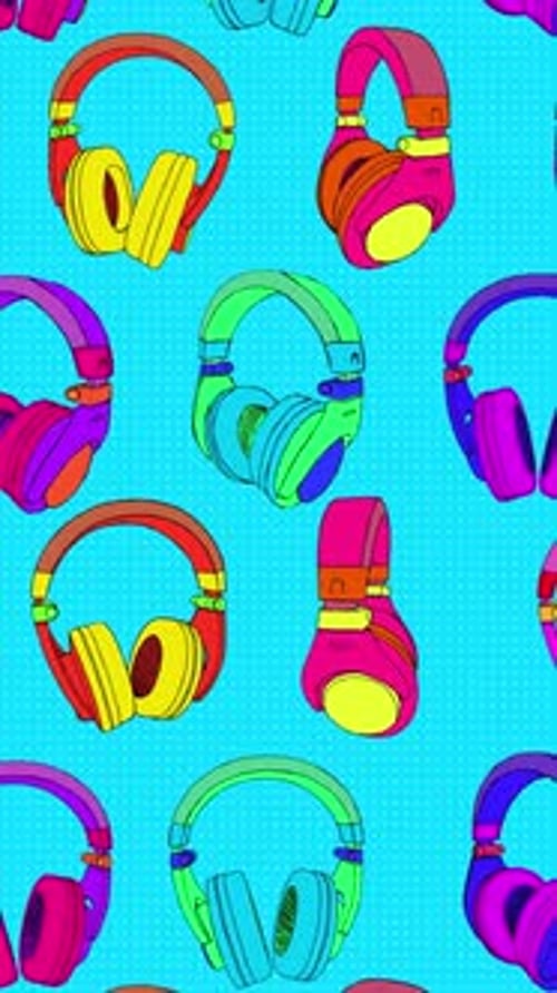 Colorful Pop Art Headphones Vertical Scrolling Background Loop