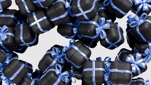 Falling Black Gift Boxes With Blue Ribbons Animation