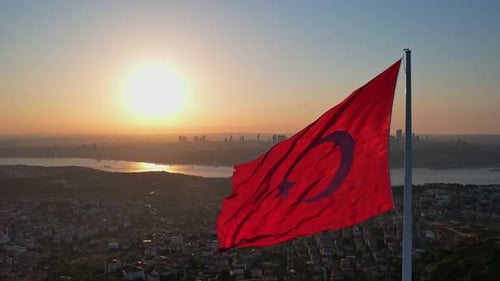 Bosphorus Bridge And Turkish Flag