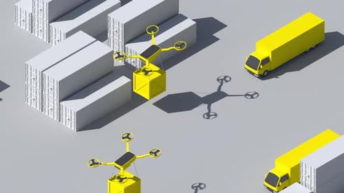 Isometric Logistics Delivery with Drones and Trucks Animation