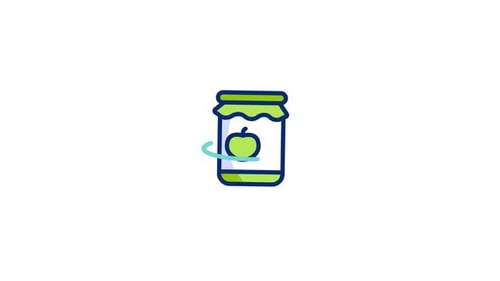 Animated Jam Jar with Apple Icon in Flat Design Style
