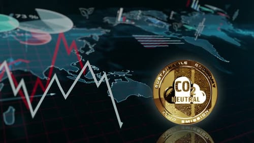 CO2 Neutral and eco friendly golden rotating coin on chart loop