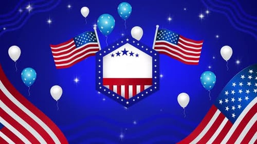 Animated Patriotic Background with US Flags, Balloons, and Stars