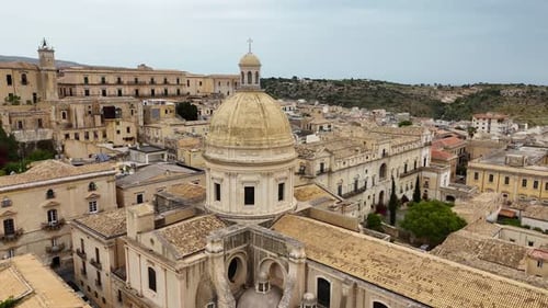 Drone view of Noto Cathedral (Cattedrale di San Nicolo), Sicily, Italy