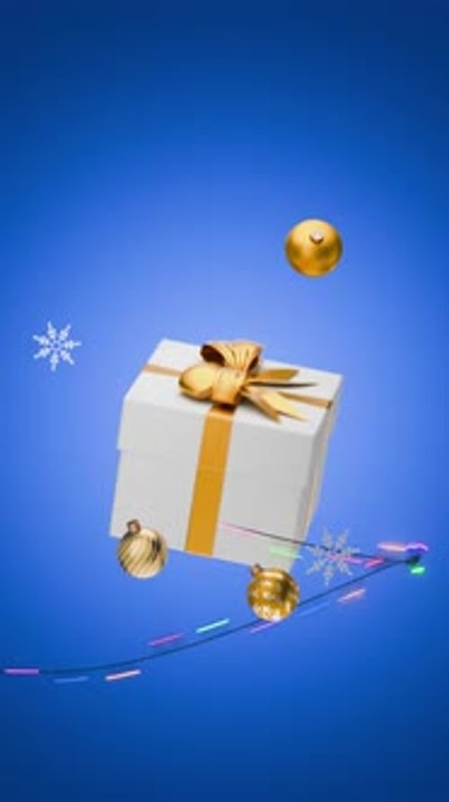 Festive Christmas Gift Box Animation with Ornaments and Lights