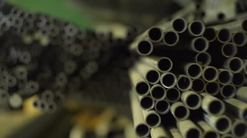 Closeup of Metal Pipes That are Assembled at the Factory