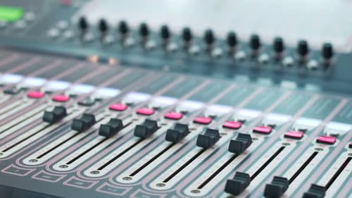 Close Up of a Digital Audio Workstation with an Audio Console. Soundboard