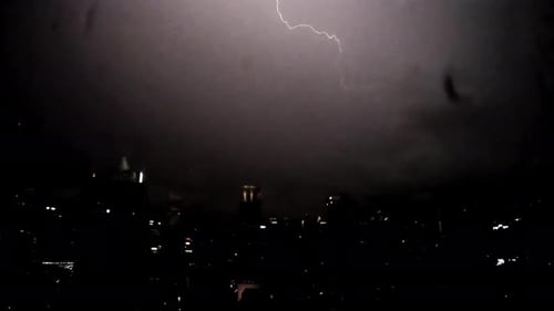 Sky with dark clouds and lightning.