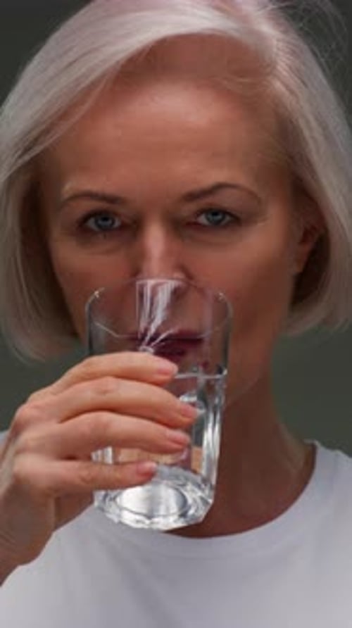 Old Woman Drinking Water Smile Mature Woman for Health Vision or Wellness Beverage Happy Person