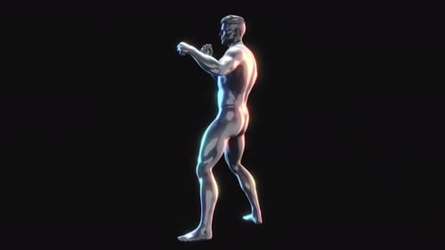 Futuristic Metallic Male Kicking and Punching Animation
