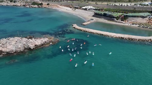 Aerial View Paddleboard Festival in the Bay with People Celebrating Summer