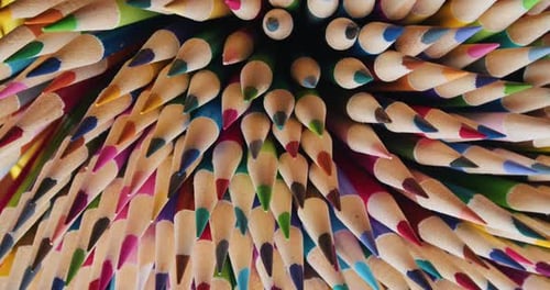Colorful Pencils Pointed and Arranged in Close Proximity