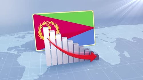 Eritrea Flag With Decrease Bar Chart Graph And Arrow Red