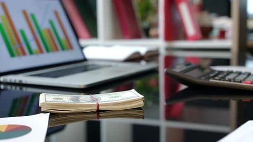 Transfer Bundles Of Money. Cash Dollar Bills At Office. Money Deal. Close Up Of Cash Dollar Bundl...