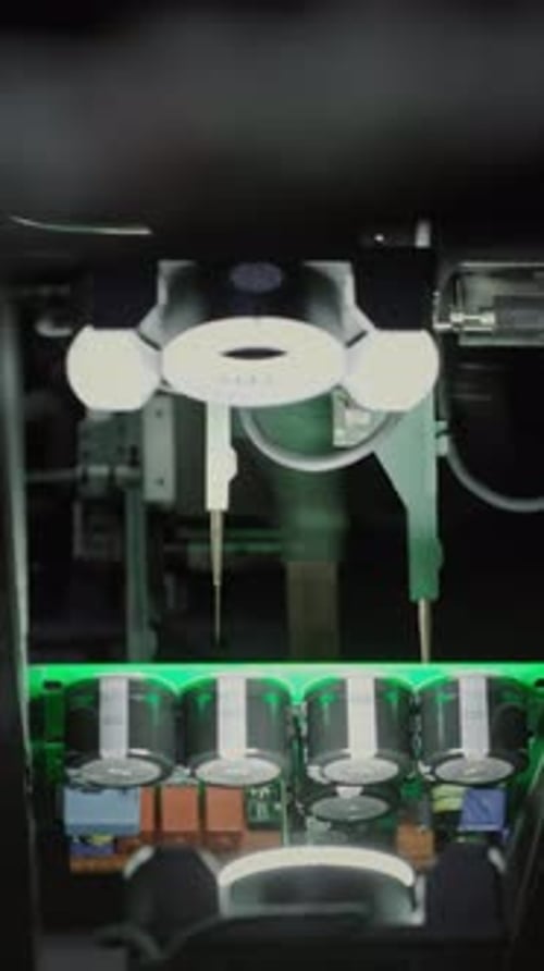 Closeup of Component Installation on Circuit Board Electronic Devices Production Industry Fully