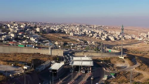 Palestine Cars waiting at Hizma Checkpoint Aerial