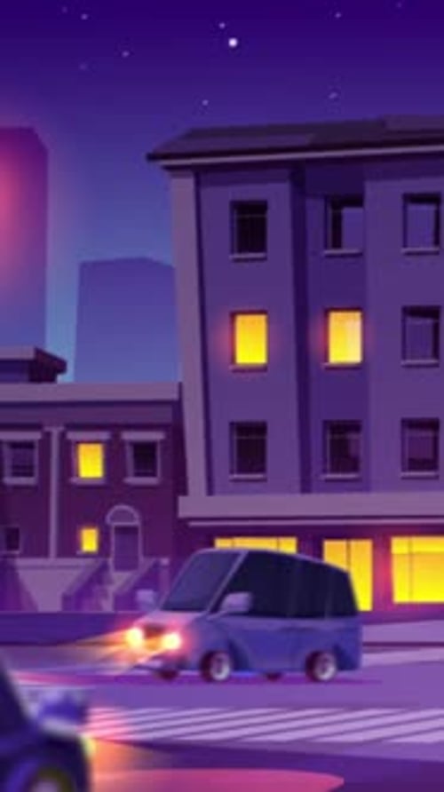 Police Car Chasing Vehicle in City 2D Motion Graphics Vertical